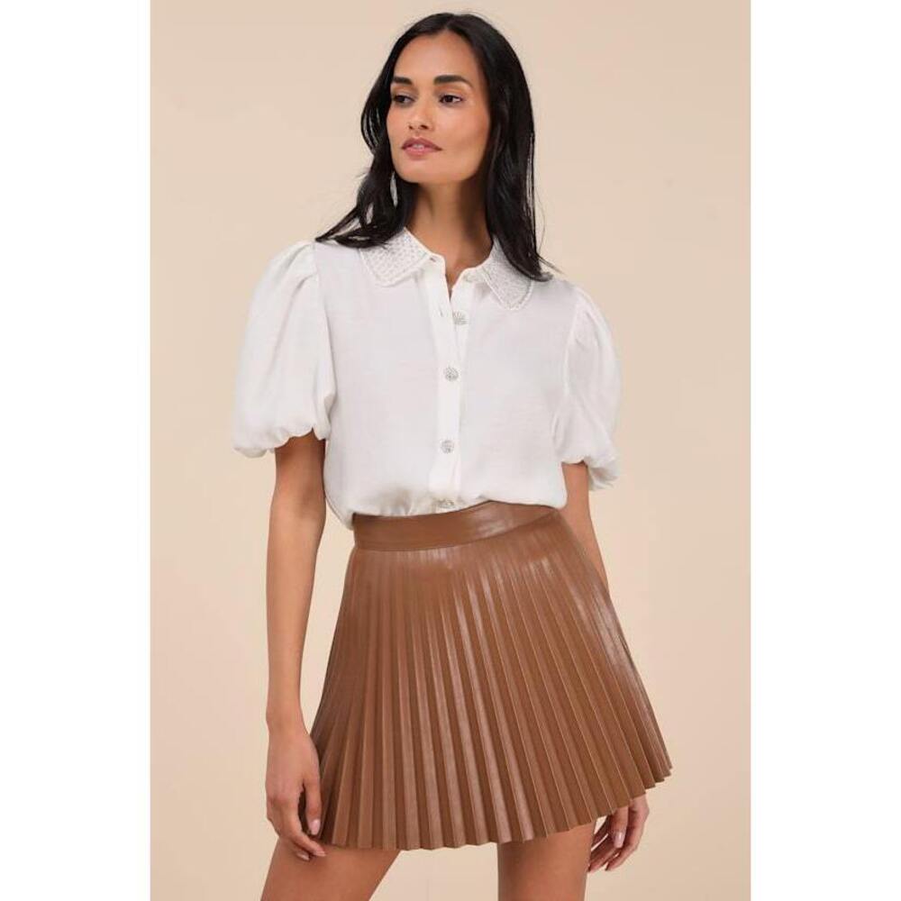 Lulus Vegan Leather Pleated Mini Skirt